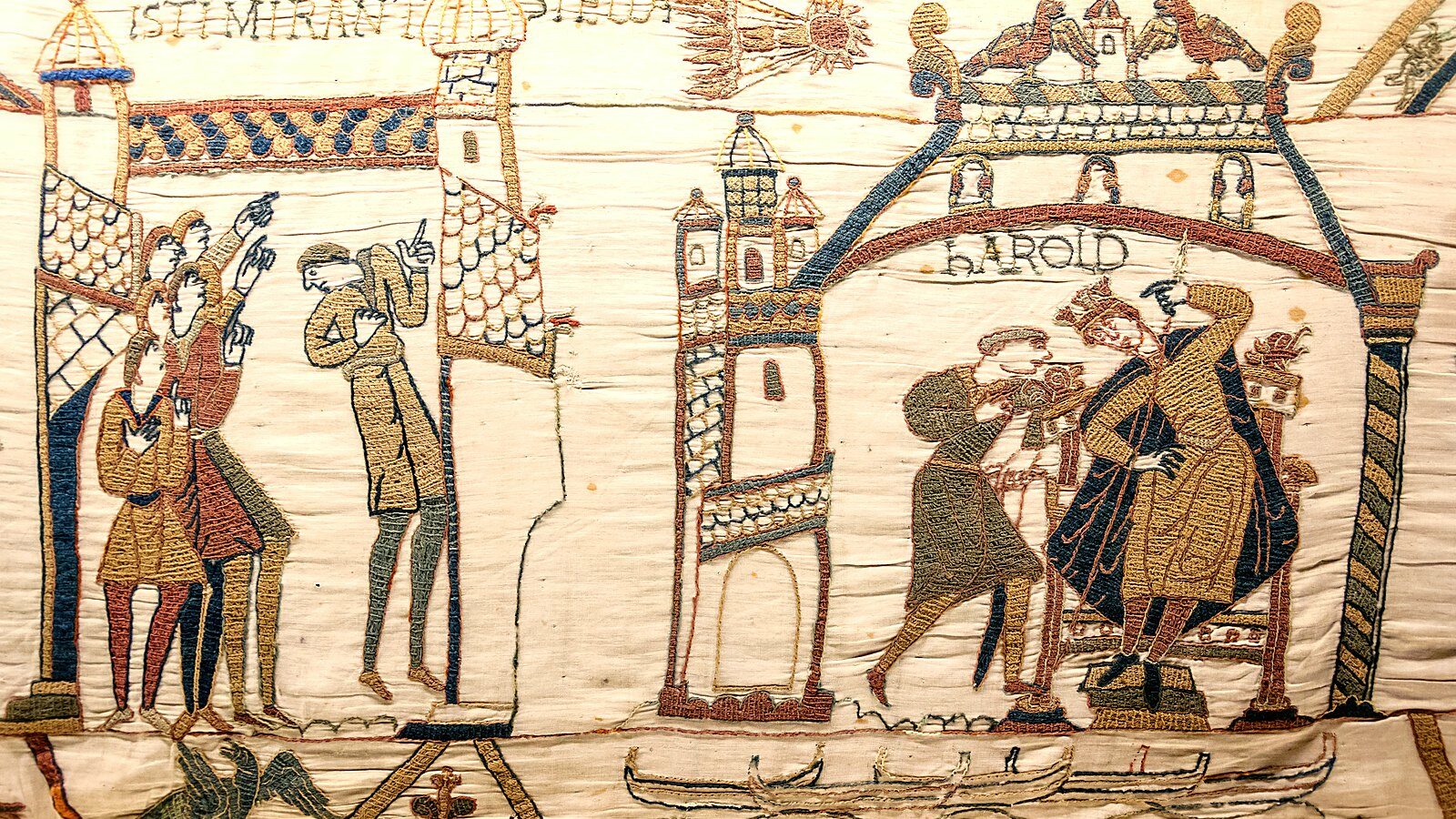 Scènes 32 et 33 de la tapisserie de Bayeux, la comète de Halley et Harold à Westminster