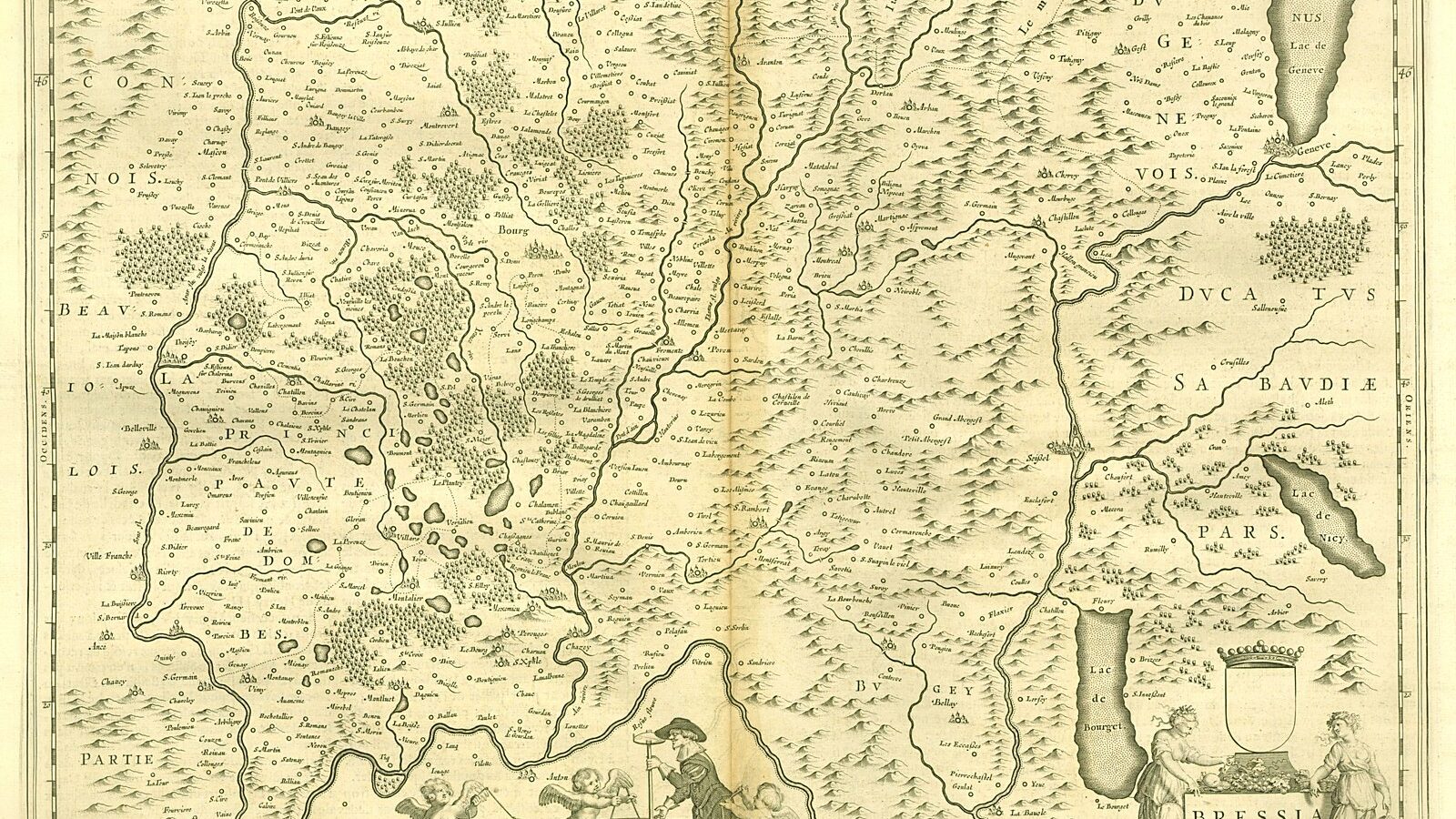 Une carte ancienne de la Bresse, gravée, avec son cartouche de titre