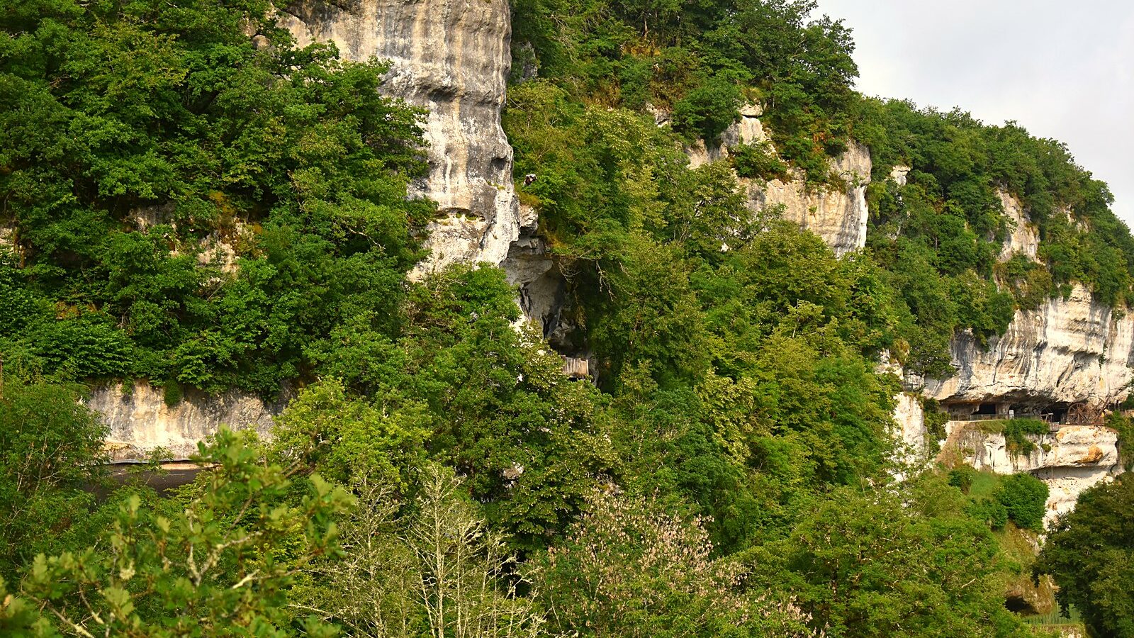 La falaise calcaire de la Roque Saint-Christophe et ses terrasses étagées, en Dordogne